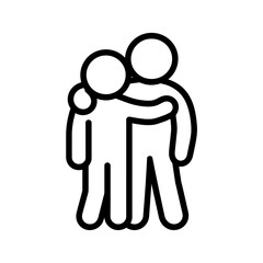 Stick figure friends hugging each other