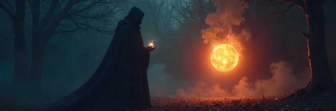 A mysterious, shadowy figure holding a glowing orb, illuminating a dark space Perfect for fantasy, mystery, or magical themes The scene is atmospheric and evocative , evocative, illumination, unseen
