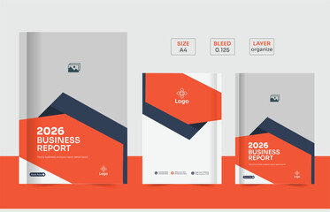 Modern A4 corporate brochure cover design with creative red shapes and clean professional layout.