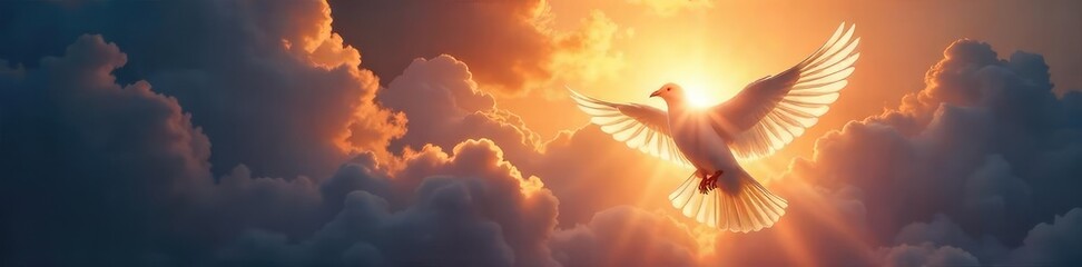 A radiant light bursts forth from a dove, symbolizing spiritual hope and divine intervention, offering solace and redemption , glow, blessing, soul