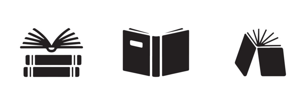 Science book icons, simple stylized black book design, classic and modern book icons, collection of book icons, vector illustration eps 10.