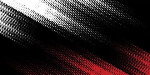 Halftone dots red and white on dark color gradient grunge texture background. Modern grunge design. Simple grunge sporty style.