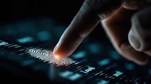 Touching a digital screen with a fingertip to unlock a device in a dark environment during the evening hours