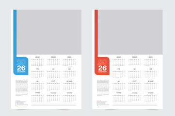A collection of wall calendar design featuring note sections and text options, perfect for business, travel agencies, and New Year themes. This 2026 calendar set comes in a clean, minimal