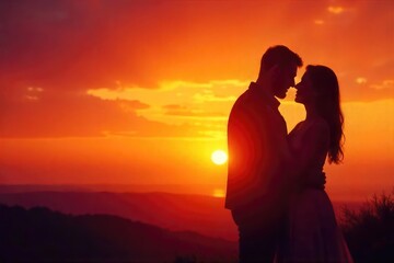 A tender embrace, two figures silhouetted against a sunset, symbolizing love and togetherness Perfect for Valentine's Day, romance, and relationship themes , twosome, love, lovely
