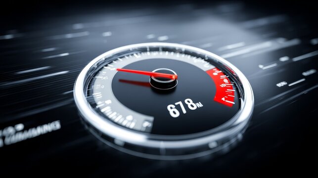 Dynamic speedometer display showcasing rapid velocity measurement and automotive performance with clear indication of current speed. - Powered by Adobe