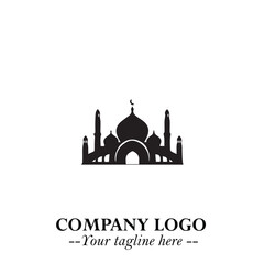 Dome Mosque Logo Symbol in Black on the White Background with Elegant Islamic Architecture Design