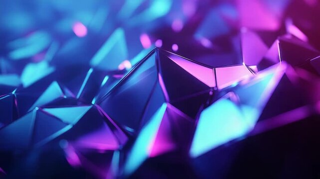 Abstract geometric polygon surface with glowing neon lights
