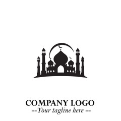 Dome Mosque Logo Symbol in Black on the White Background with Elegant Islamic Architecture Design