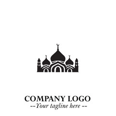 Dome Mosque Logo Symbol in Black on the White Background with Elegant Islamic Architecture Design