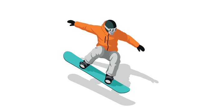 Dynamic snowboarder in action flat style sport illustration with winter vibes