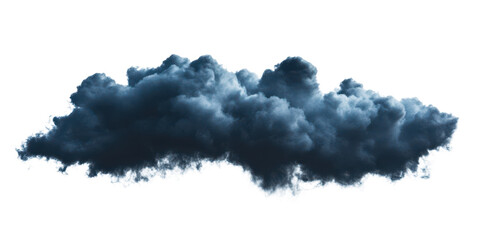 abstract dark blue smoky cloud showing thunderstorm weather phenomen isolated on white or transparent png