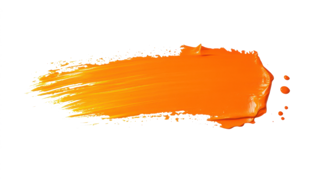 thick orange paint stroke isolated on white or transparent png