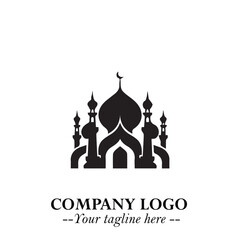 Dome Mosque Logo Symbol in Black on the White Background with Elegant Islamic Architecture Design