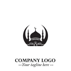 Dome Mosque Logo Symbol in Black on the White Background with Elegant Islamic Architecture Design
