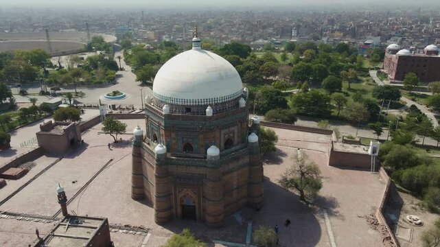 aerial view of the tomb of hazrat shah rukn-e-alam in multan city in punjab pakistan 