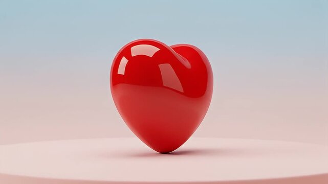 A visually captivating 3D animation showcases a vibrant, glossy red shape transforming gracefully into a perfect, classic heart symbol. The object is elegantly presented on a minimalist circular pink 