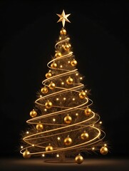 Elegant golden christmas tree with sparkling lights and ornaments