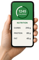Handheld Calorie Tracking App Display Green White Nutrition Management