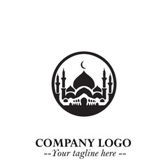 Fototapeta premium Dome Mosque Logo Symbol in Black on the White Background with Elegant Islamic Architecture Design