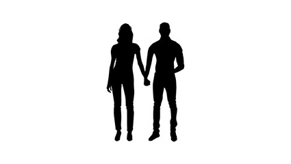 man and woman holding hands, black isolated silhouette