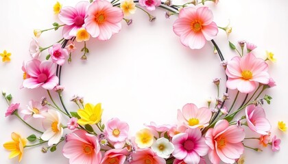 Fototapeta premium Pastel floral wreath with a whimsical bunny silhouette, spring-themed elements, cute, spring flowers