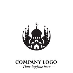 Dome Mosque Logo Symbol in Black on the White Background with Elegant Islamic Architecture Design