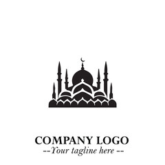 Dome Mosque Logo Symbol in Black on the White Background with Elegant Islamic Architecture Design