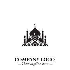 Dome Mosque Logo Symbol in Black on the White Background with Elegant Islamic Architecture Design