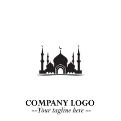 Dome Mosque Logo Symbol in Black on the White Background with Elegant Islamic Architecture Design