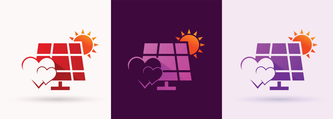   Solar Panel Heart Swoosh Logo Renewable Energy Sun Technology Green Friendly Icon