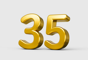 Obraz premium Golden metallic 3D number 35 with polished radiant golden shine. 3d illustration