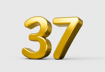 Golden metallic 3D number 37 with bright polished smooth form. 3d illustration