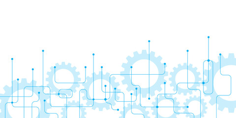 Abstract circuit board background with line connection and gears. Creative design banner for internet technology, poster, cover and web. Vector