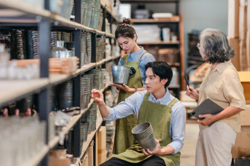Mother and Family Business Owner Teaching About Material Production and Recycling