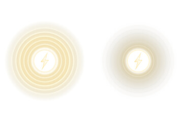 Futuristic yellow glowing wireless charging icons pack featuring power bolt shapes, induction waves, and bright neon rings for smartphone UI components, energy status panels, and tech vector graphics
