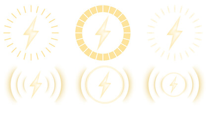 Neon yellow wireless charger logo set with luminous wave patterns, electric bolt motifs, and circular glow frames designed for mobile charging interfaces, battery indicators, and futuristic tech visua © Даниил Москаленко