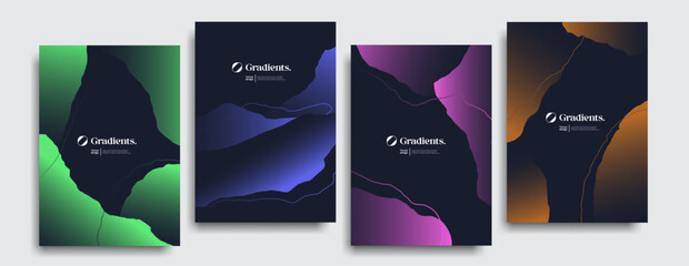 Posters with rought gradient shapes and lines. Dark background and 4 color variants. 