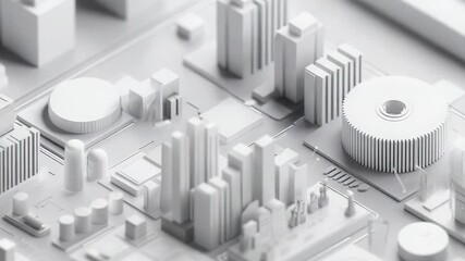 Smart city infrastructure on a futuristic white circuit board - Powered by Adobe