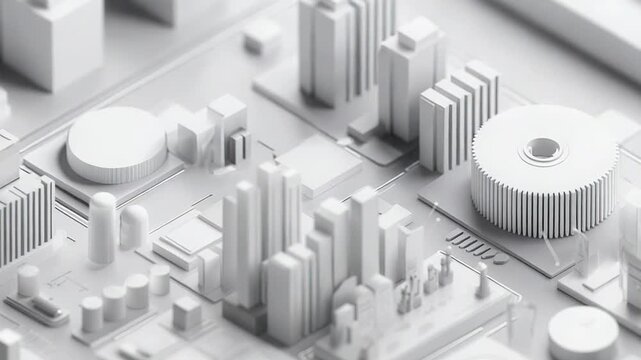 Smart city infrastructure on a futuristic white circuit board - Powered by Adobe