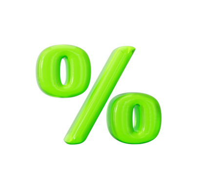 Vibrant green jelly percent symbol, sale, discount, finance concept. 3D illustration