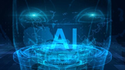 Futuristic AI Technology with Digital World and Data Visualization Aesthetics