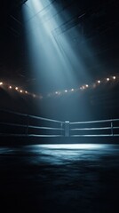 Dramatic Boxing Ring Spotlight - Empty Arena, Intense Lighting, Dark Atmosphere, Ready for Fight.