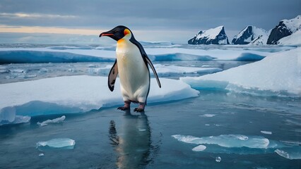 Obraz premium Penguin Standing on Icy Shore