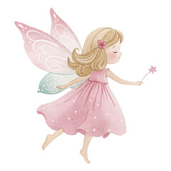 Watercolor Fairy Clipart PNG – Pink Magic Fairy with Wand