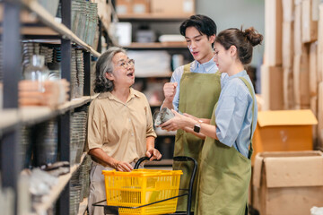 Mother and Family Business Owner Teaching About Material Production and Recycling