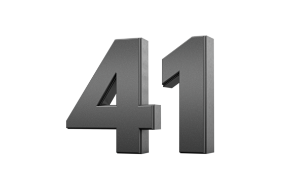 Sleek metallic Black number 41 Forty one with a glossy surface. 3d illustration