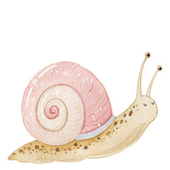 Watercolor Pink Snail Clipart – Cute Garden Snail PNG