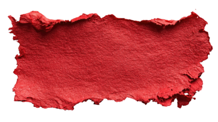 A bright red sheet of paper with colorful paint strokes creating an artistic abstract composition isolated on white background