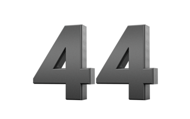 Sleek metallic Black number 44 Forty four with a glossy surface. 3d illustration